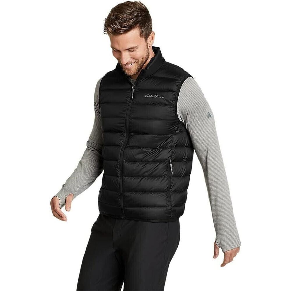 Eddie Bauer Puffer Vest Mens 2XL Black 80% Down Full Zip Quilted‎ Light Jacket